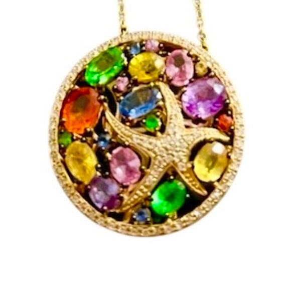 Effy Watercolors 14K Gold Multi Sapphire and Diamond Starfish Pendant - EUC - Picture 3 of 9